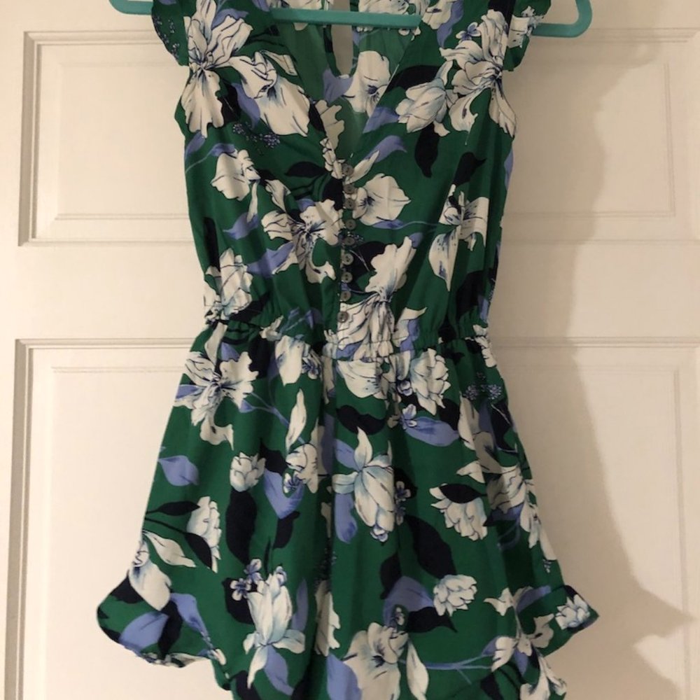 Green Floral Ruffle Romper